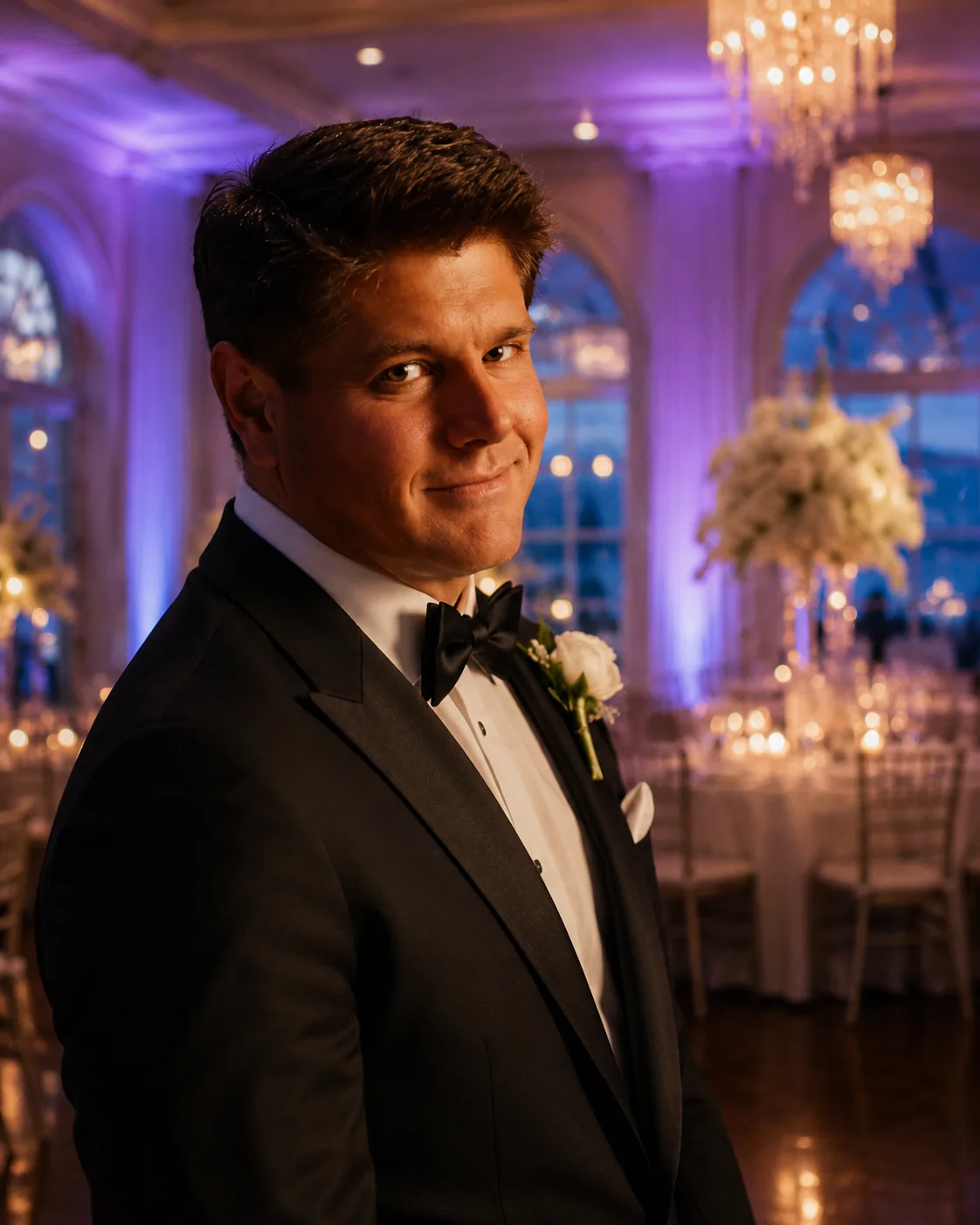 DJ Bob Carpenter in formalwear at a Rhode Island wedding reception